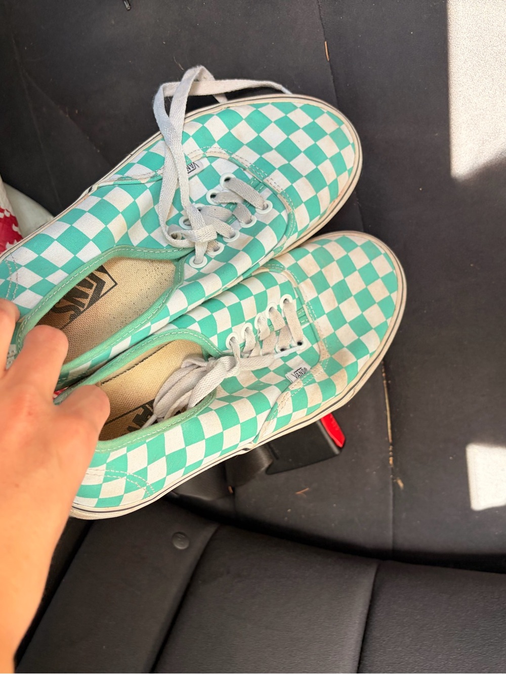 Vans teal and white checkerboard